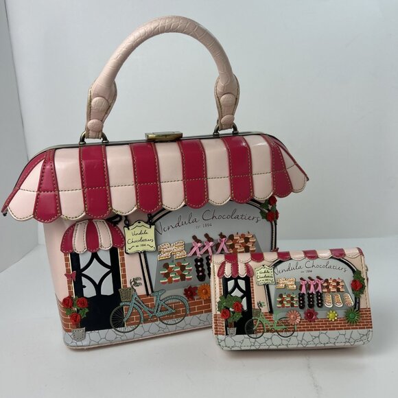 Vendula London Pink Chocolatiers Chocolate Shop Handbag With Strap & Wallet - Picture 1 of 16